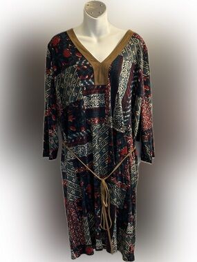 Ralph Lauren Navy, Red & Tan Patterned Midi Dress